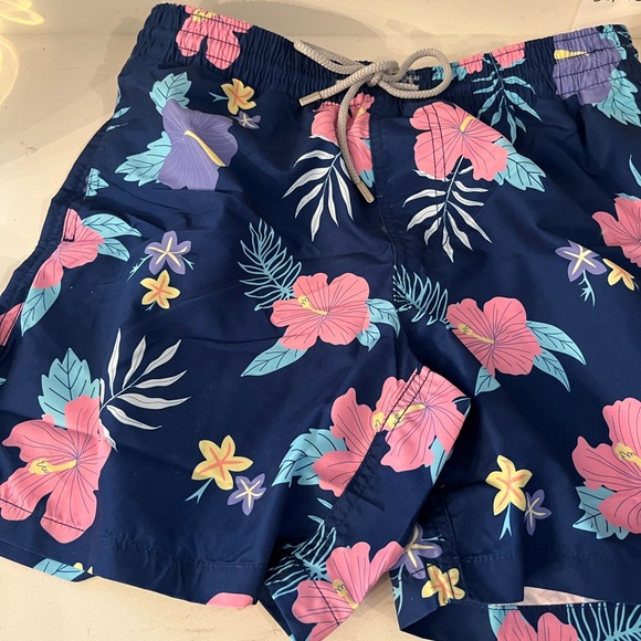 New Surf Cuz Men's Navy Hawaiian Pattern Quick Dry Pockets sm NWT, swim trunks - Picture 2 of 12